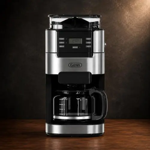 Gevi 10-cup drip coffee maker with built-in burr grinder in black