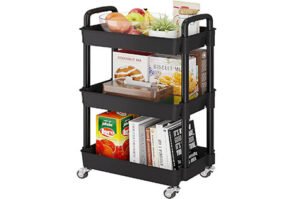 Buzowruil 3-Tier Utility Rolling Plastic Storage Cart Trolley