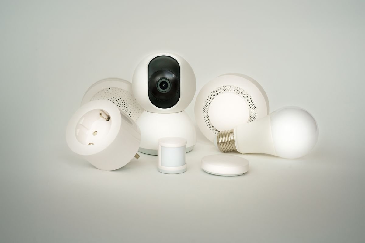 Collection of smart home devices including plugs and sensors
