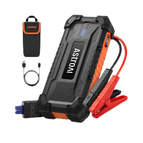 AstroAI S8 Ultra jump starter with orange smart jumper cables 